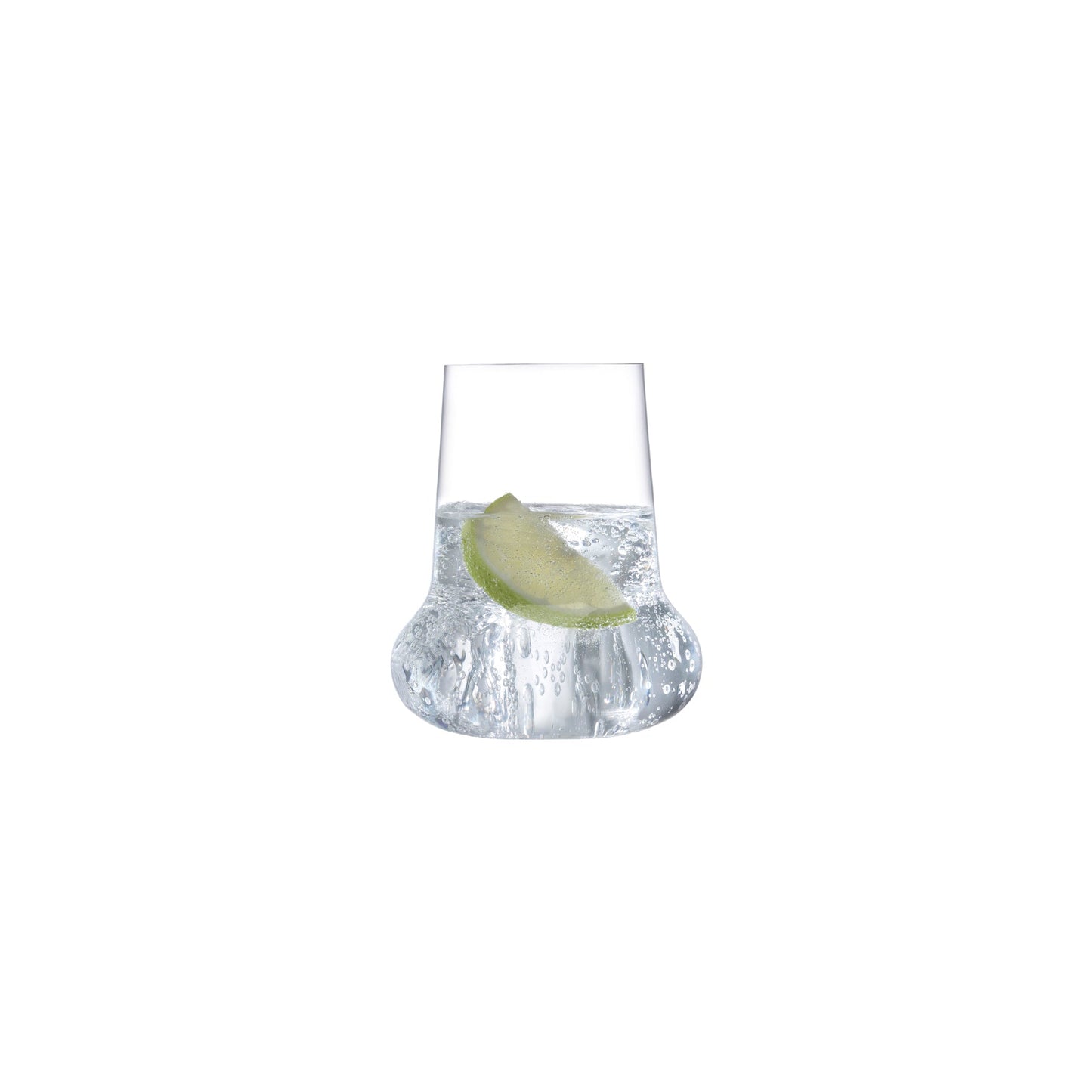 A pair of ultra-thin crystal tumblers from the NUDE Ghost Zero Belly collection on a clean white background.
