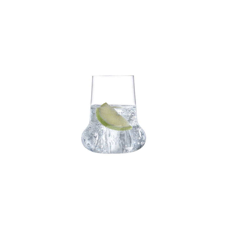 A pair of ultra-thin crystal tumblers from the NUDE Ghost Zero Belly collection on a clean white background.