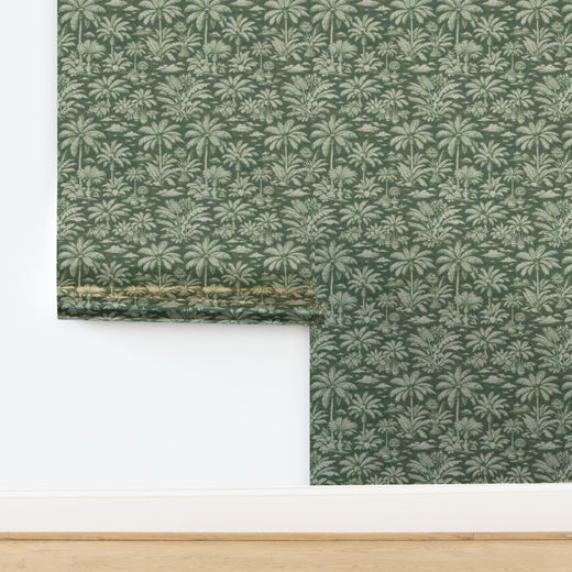Green metallic Palmy Weather wallpaper showcasing elegant luster.