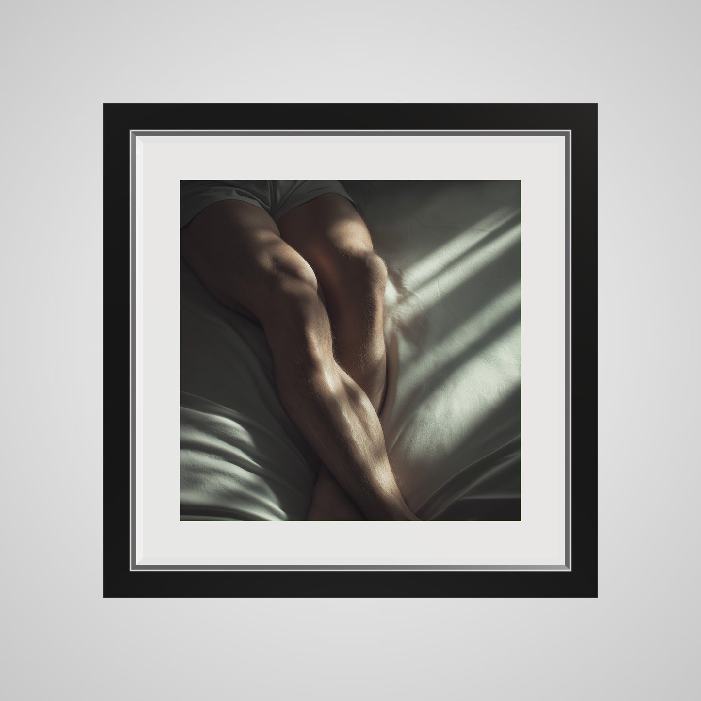 16x16 deep black square front spacer frame displaying Held by Light print.