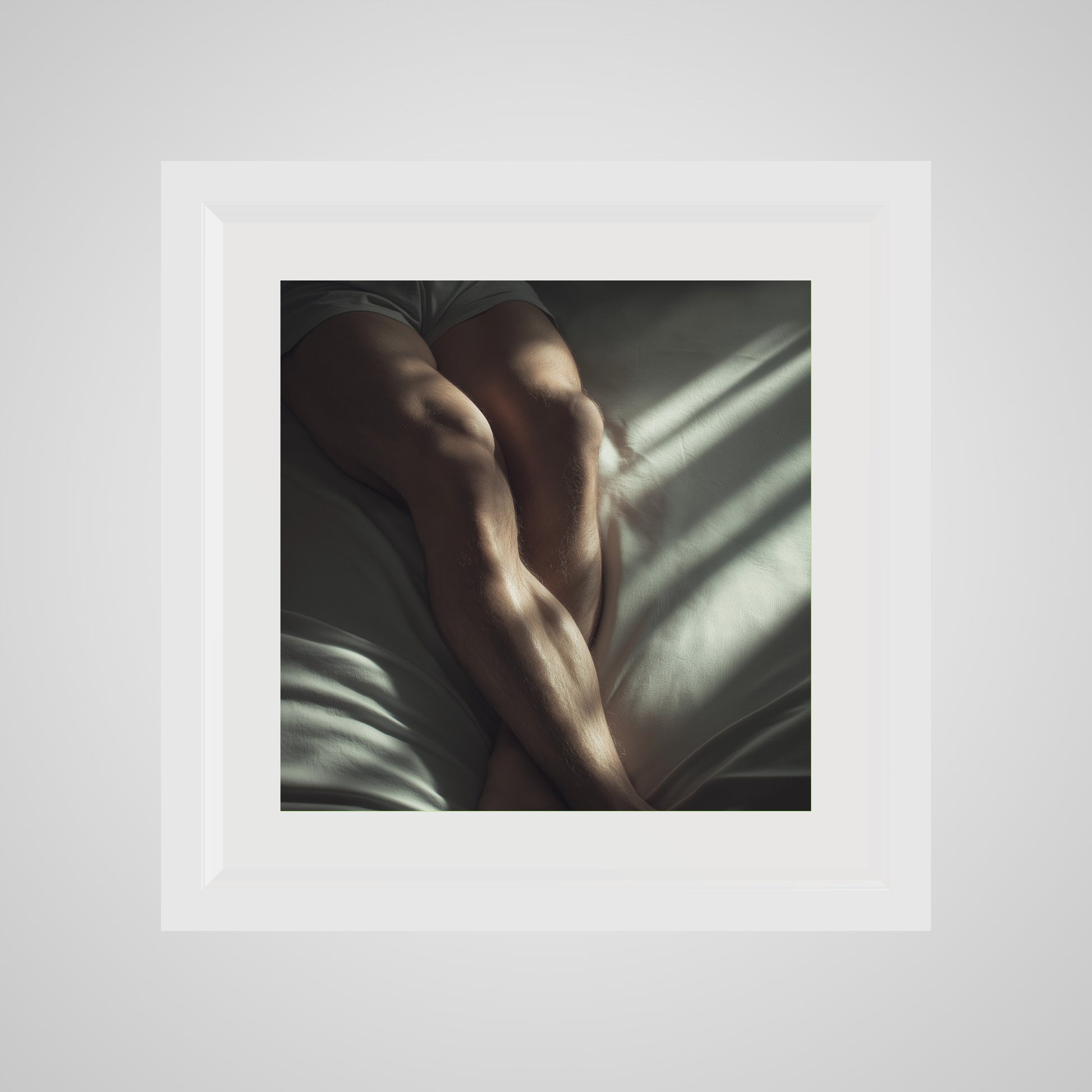 16x16 deep white square front spacer frame displaying Held by Light print.