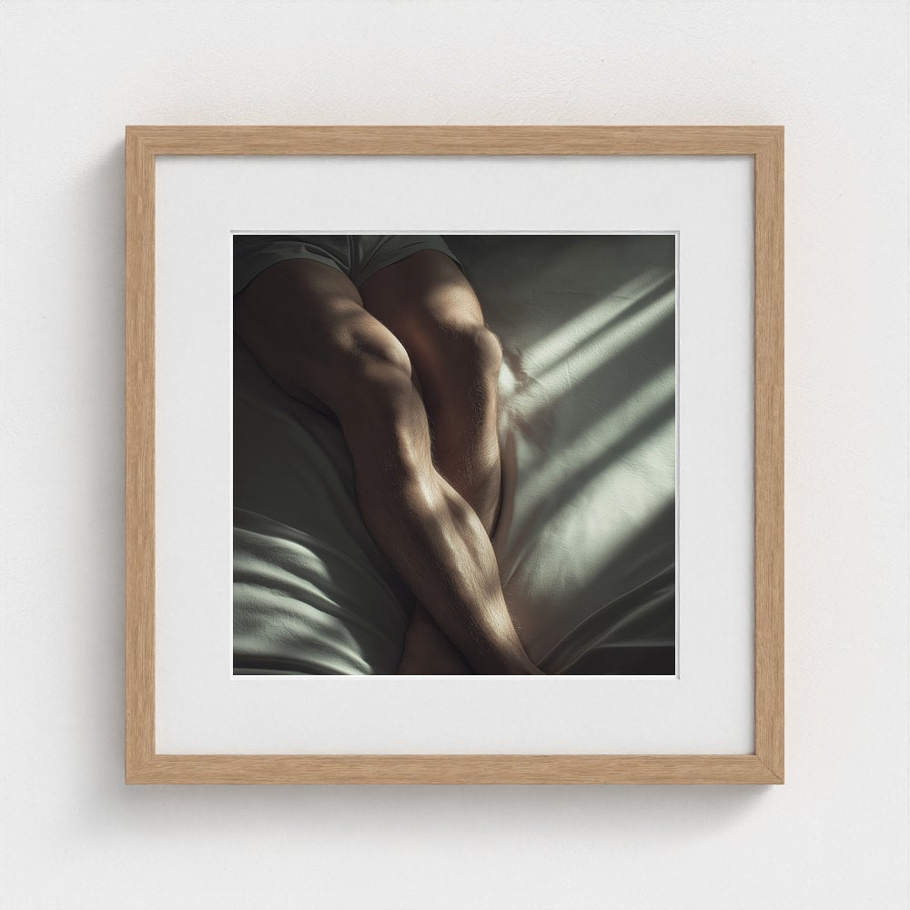 Held by Light fine art print in a 16x16 natural wood square frame mockup.