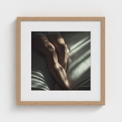 Held by Light fine art print in a 16x16 natural wood square frame mockup.