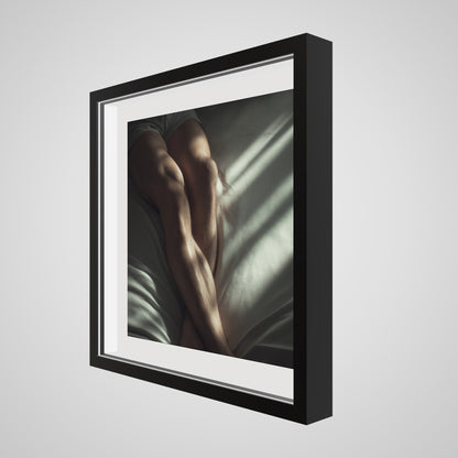20x20 deep black square angled spacer frame displaying Held by Light print.
