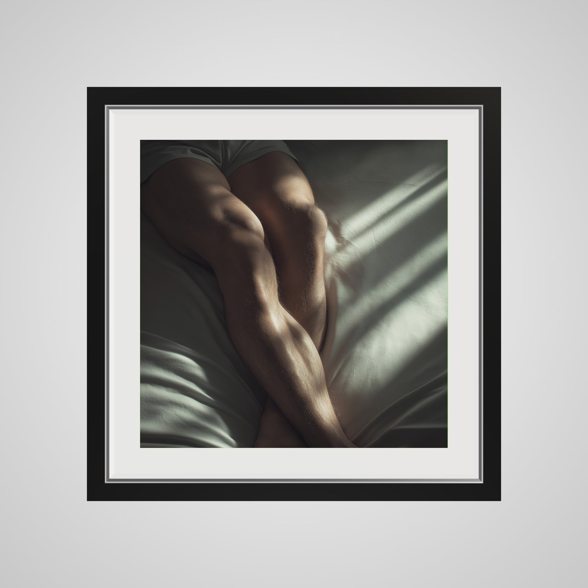 20x20 deep black square front spacer frame displaying Held by Light print.