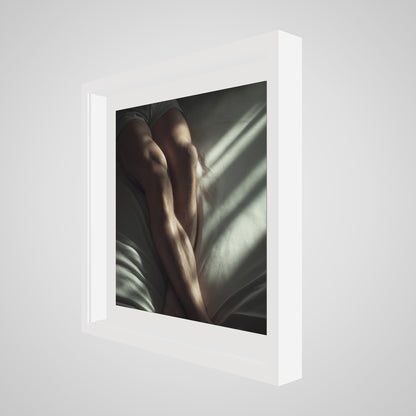 20x20 deep white square angled spacer frame displaying Held by Light print.