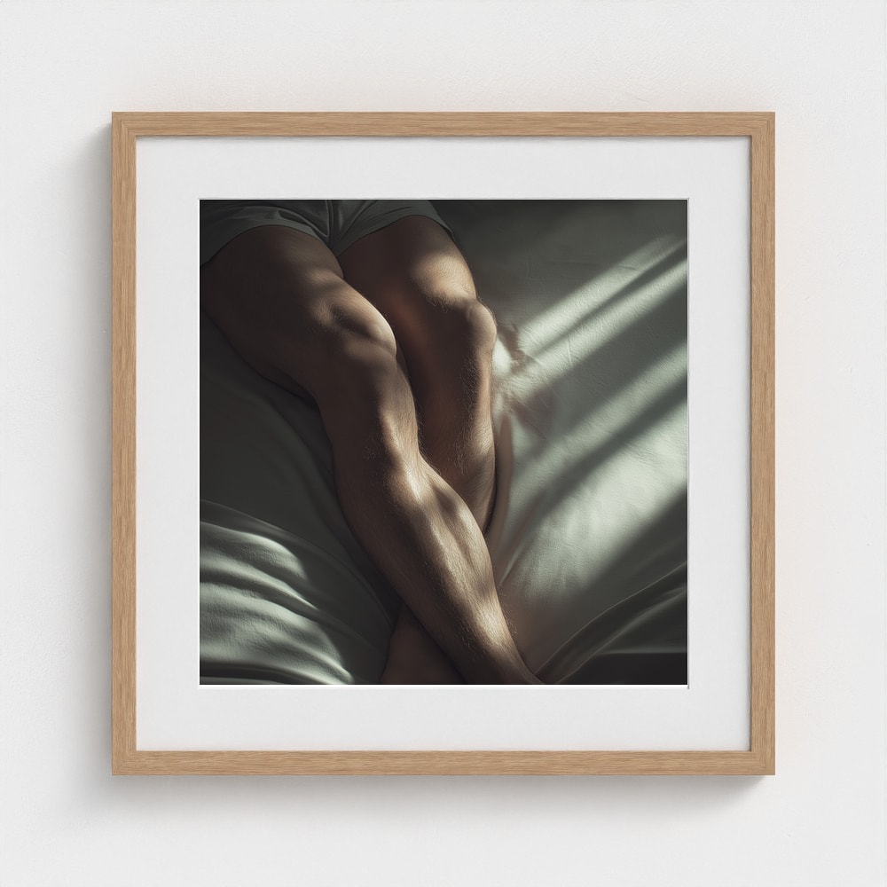 Held by Light fine art print in a 20x20 natural wood square frame mockup.
