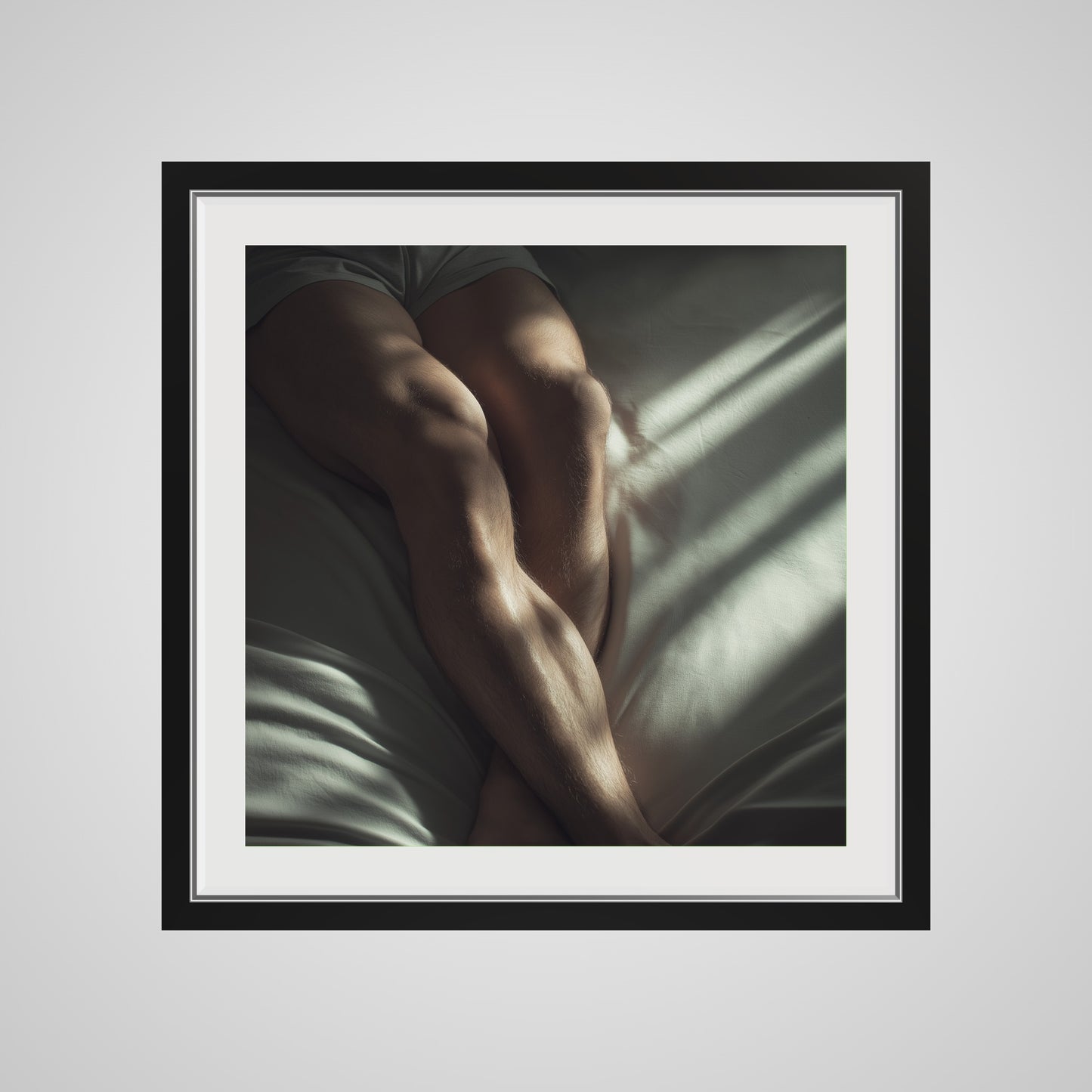 24x24 deep black square front spacer frame displaying Held by Light print.