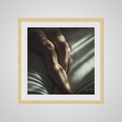 24x24 deep natural wood square front spacer frame displaying Held by Light print.