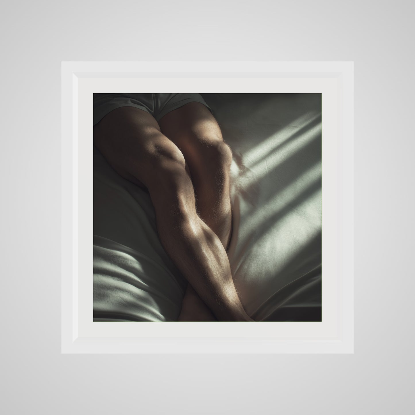 24x24 deep white square front spacer frame displaying Held by Light print.