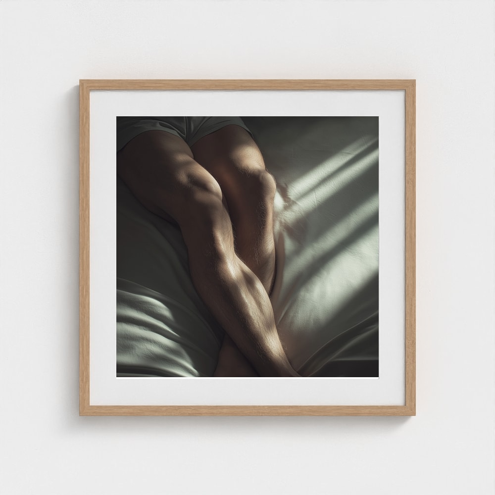Held by Light fine art print in a 24x24 natural wood square frame mockup.