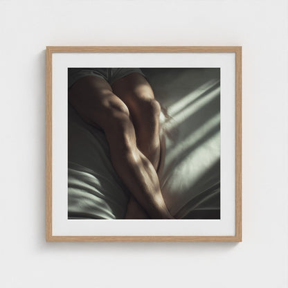 Held by Light fine art print in a 24x24 natural wood square frame mockup.