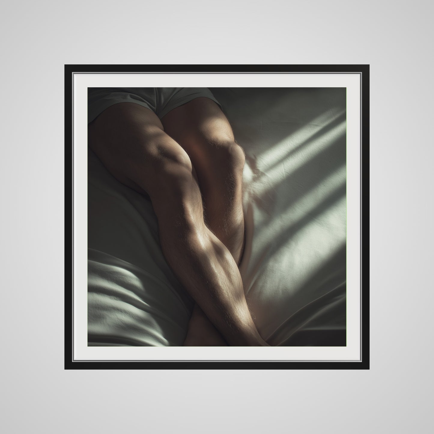 36x36 deep black square front spacer frame displaying Held by Light print.