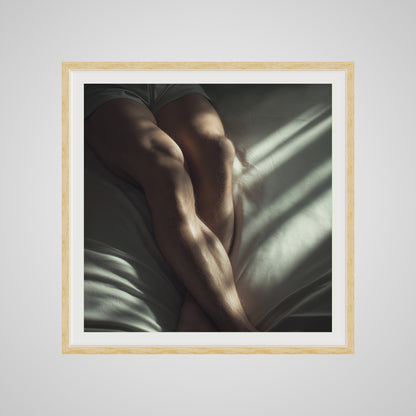 36x36 deep natural wood square front spacer frame displaying Held by Light print.