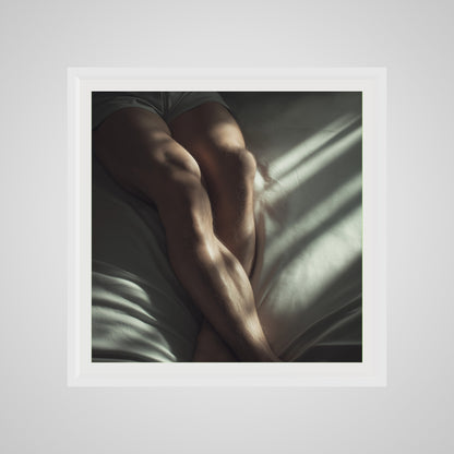 36x36 deep white square front spacer frame displaying Held by Light print.