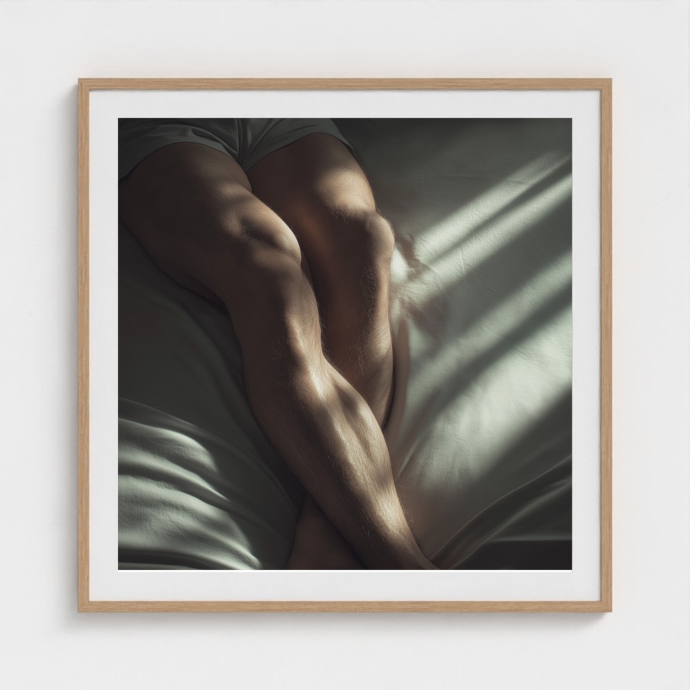 Held by Light fine art print in a 36x36 natural wood square frame mockup.