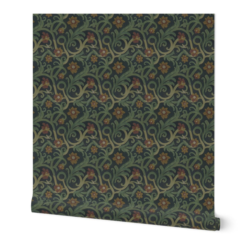 Detailed view of 3rd Century Roman Bath Tile III wallpaper in Non-Pasted finish, showing terracotta and ochre mosaic patterns.