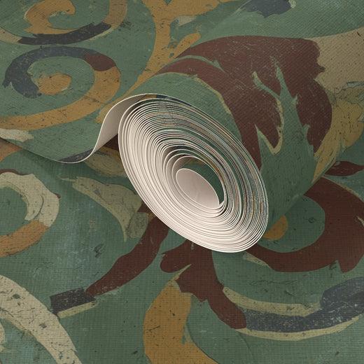 Close-up showing the organic fibers of the grass cloth backing on the 3rd Century Roman Bath Tile II wallpaper.