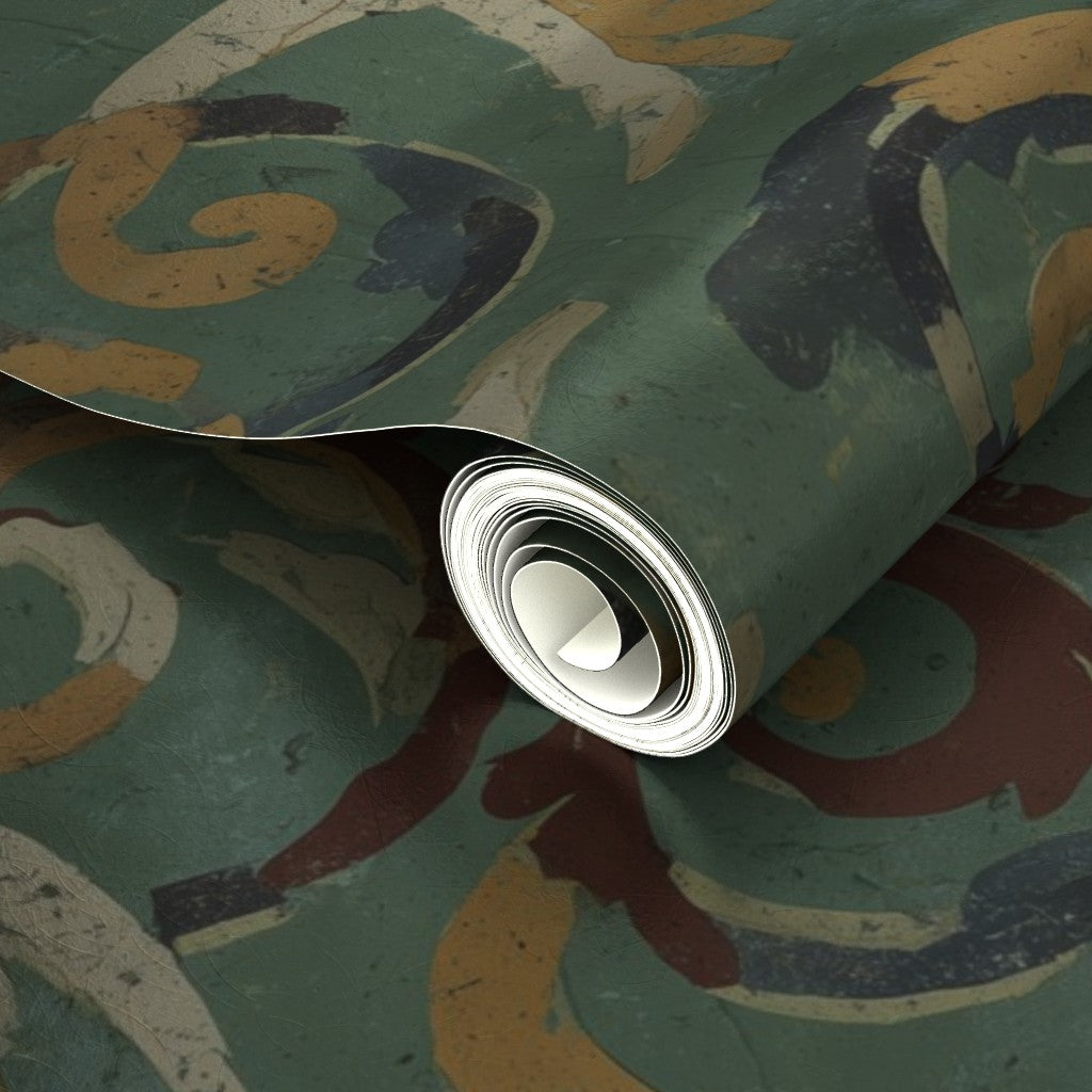 Close-up of the metallic finish on the 3rd Century Roman Bath Tile II wallpaper, highlighting the subtle sheen.