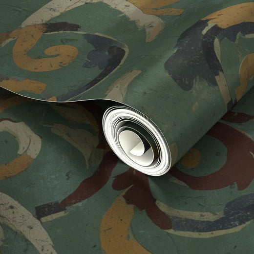 Close-up of the metallic finish on the 3rd Century Roman Bath Tile II wallpaper, highlighting the subtle sheen.