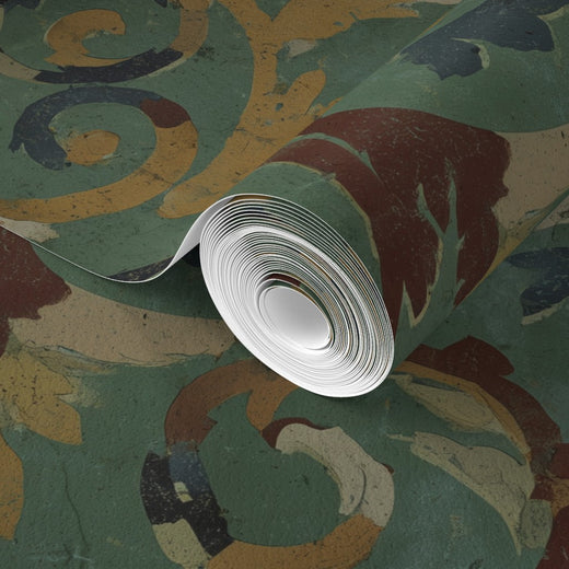 Texture detail of the green and ochre tones on the non-pasted 3rd Century Roman Bath Tile II wallpaper.