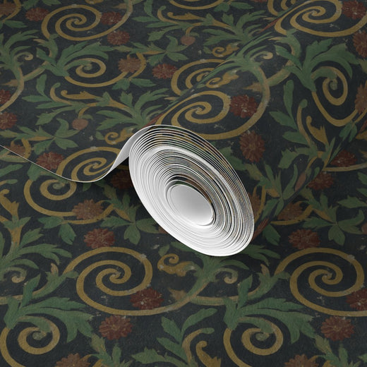 Alternate view showing the distressed antique mosaic details of the matte non-pasted wallpaper
