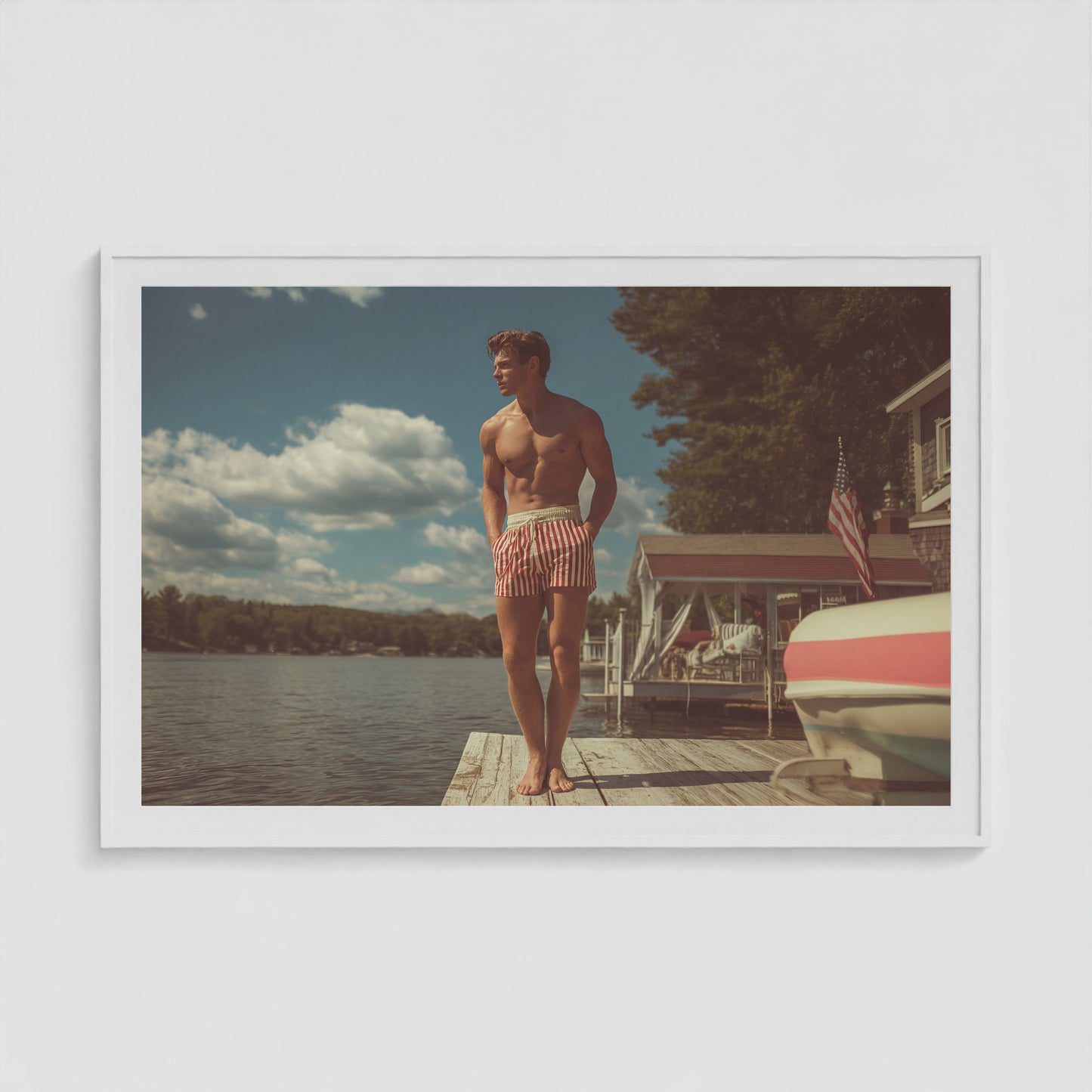 Independence Dock 60x40 White Landscape Box Frame