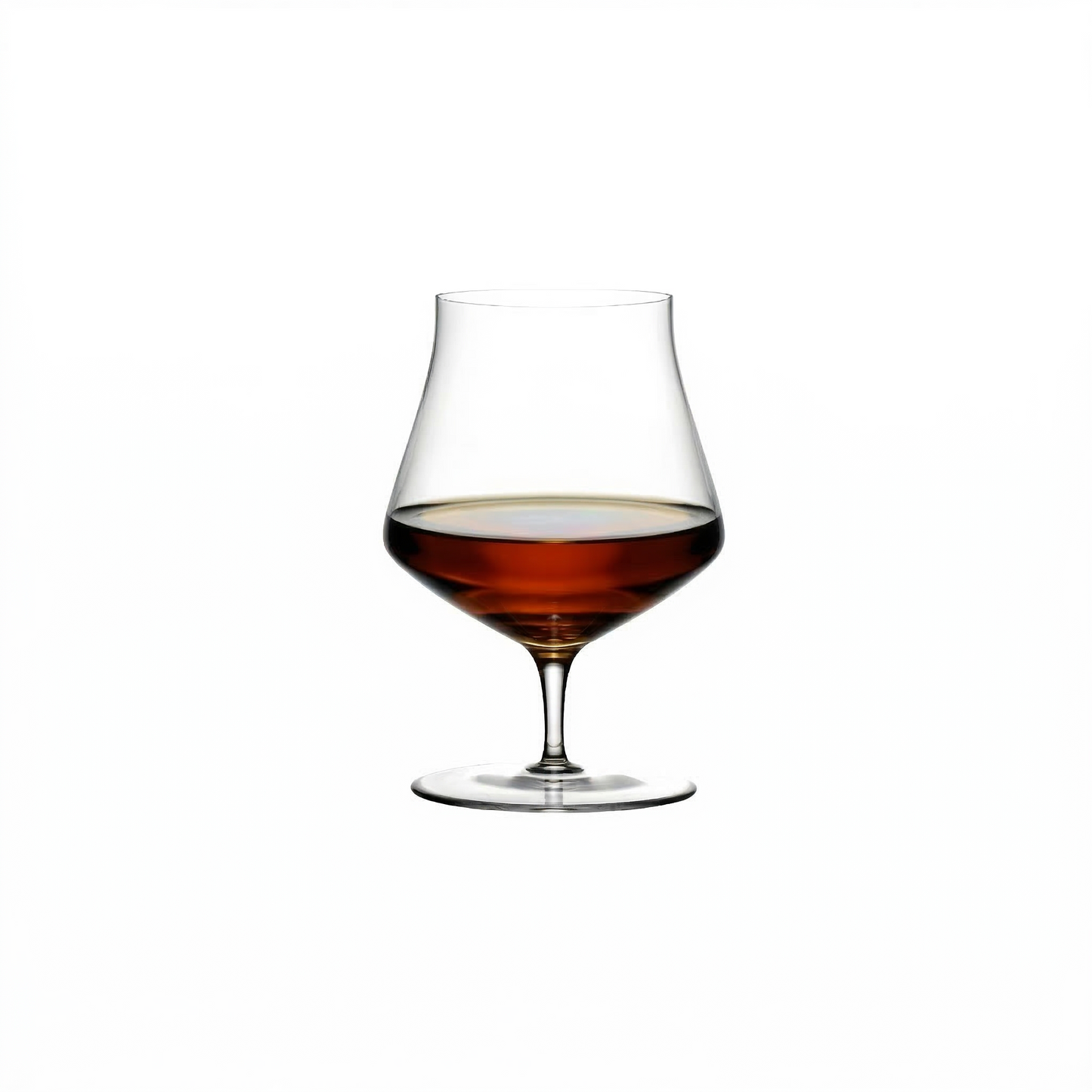A single NUDE Glass Islands cognac glass crafted from clear, lead-free crystal, showcasing its modern curved silhouette.