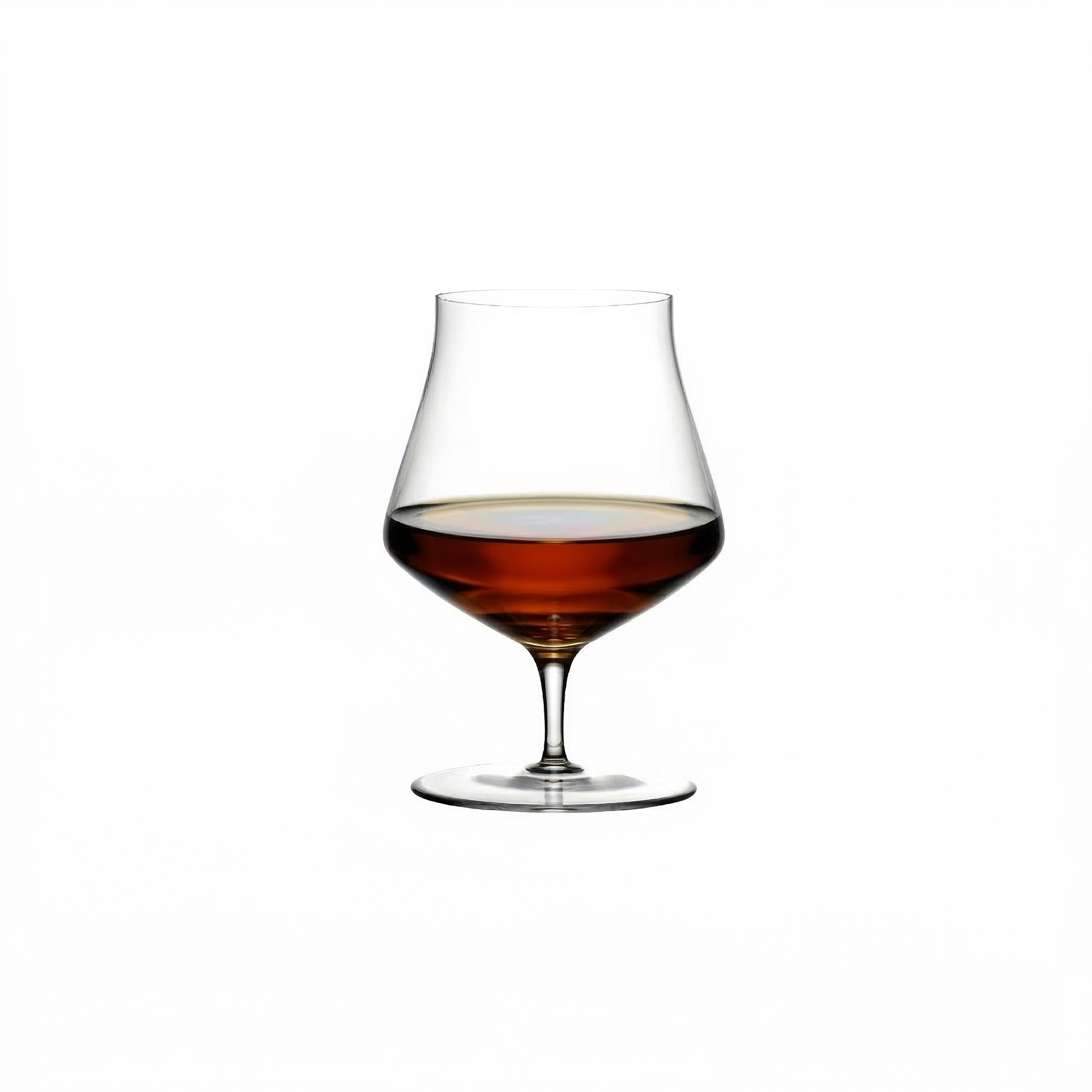A single NUDE Glass Islands cognac glass crafted from clear, lead-free crystal, showcasing its modern curved silhouette.
