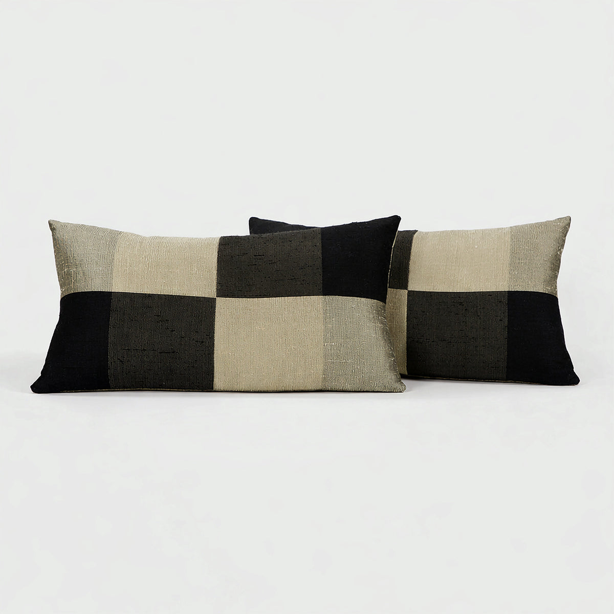 Product shot of Silk Colorblock Lumbar Pillows Pair – Masculine Fine Art | Provenance & Patina