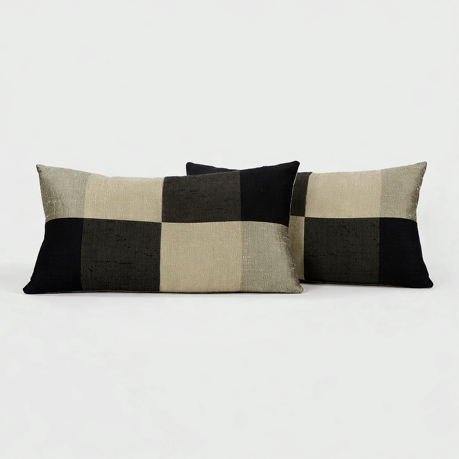 Product shot of Silk Colorblock Lumbar Pillows Pair – Masculine Fine Art | Provenance & Patina