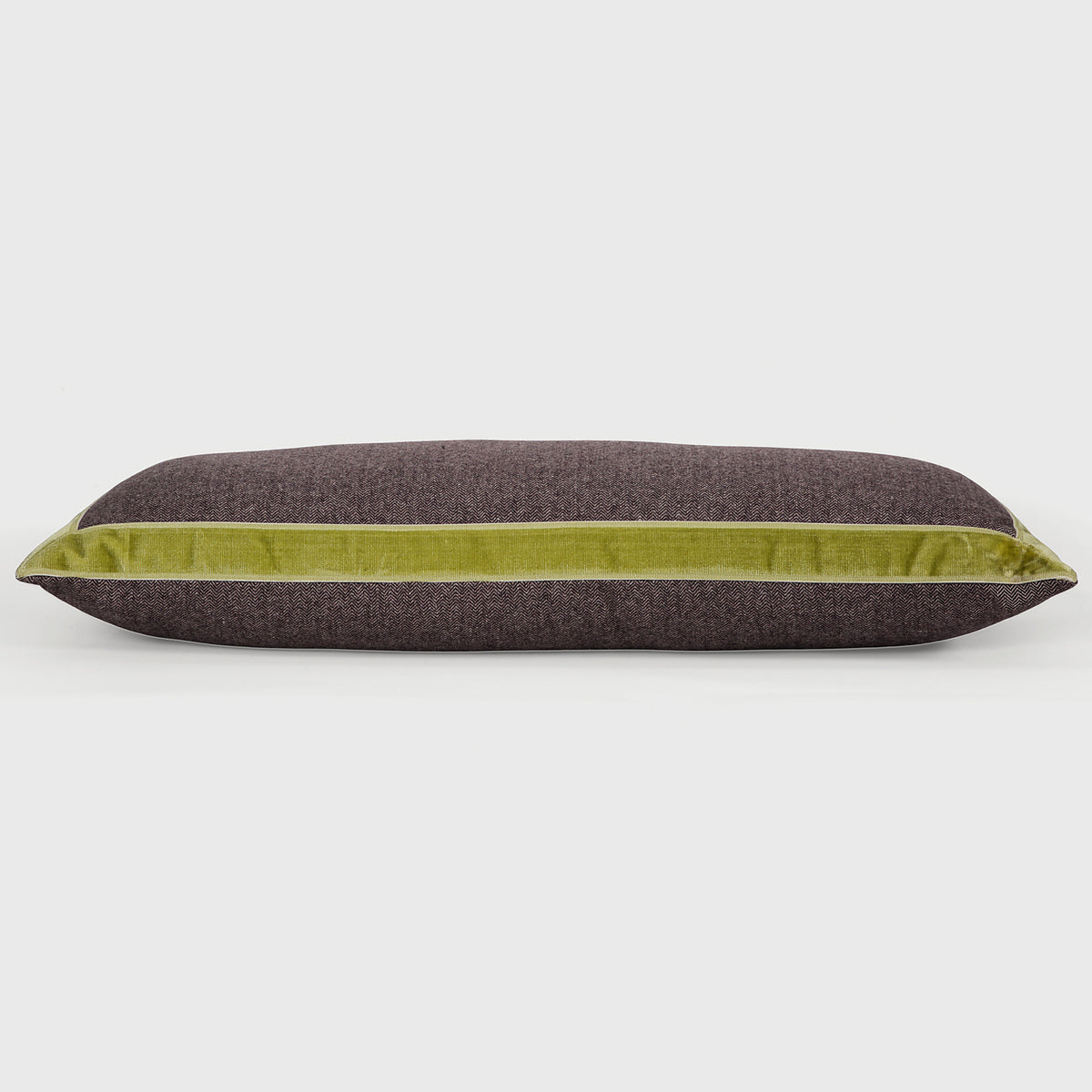 Close up detail of Chartreuse and Plum Bolster Pillow – Masculine Fine Art - Luxury Pillows | Provenance & Patina