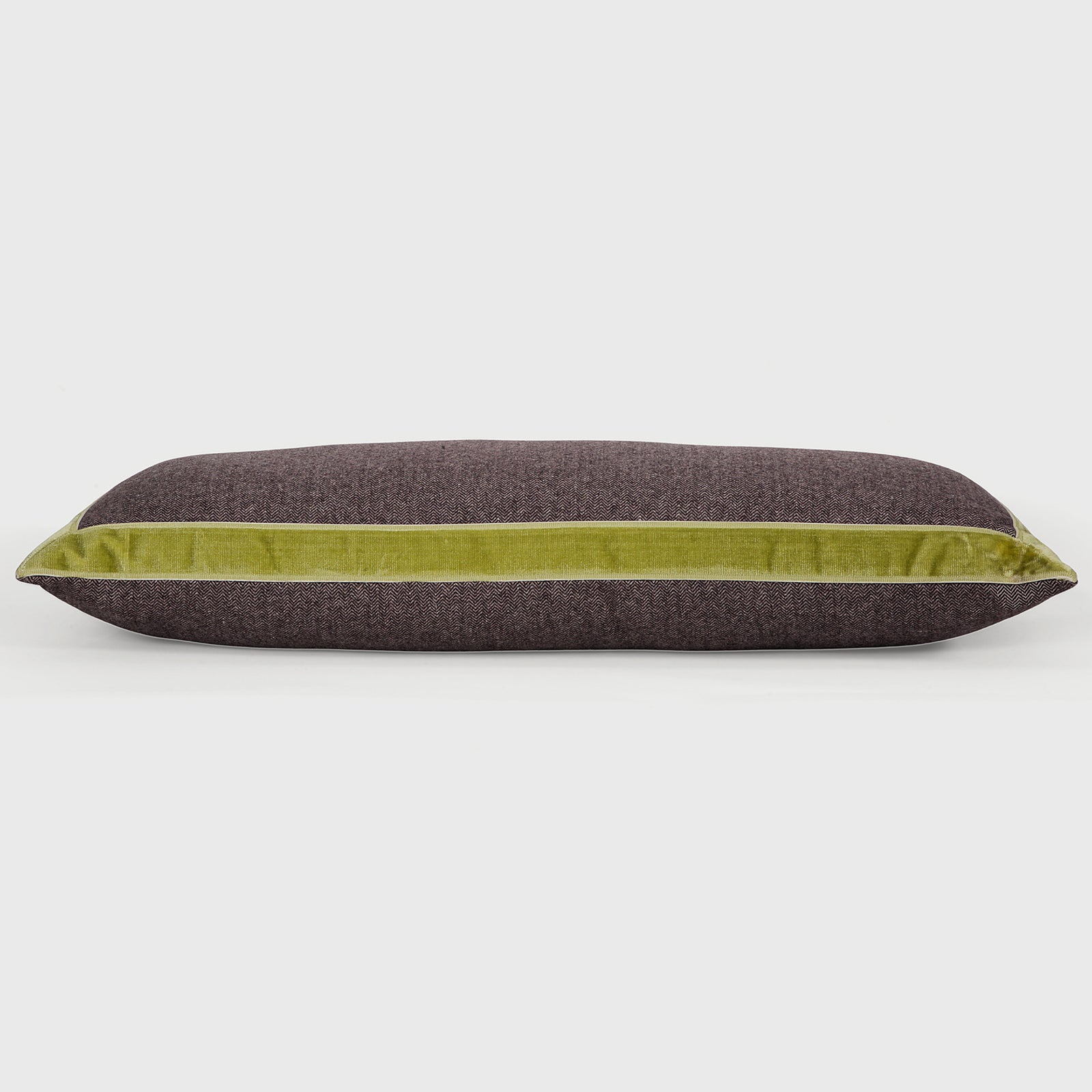 Close up detail of Chartreuse and Plum Bolster Pillow – Masculine Fine Art - Luxury Pillows | Provenance & Patina
