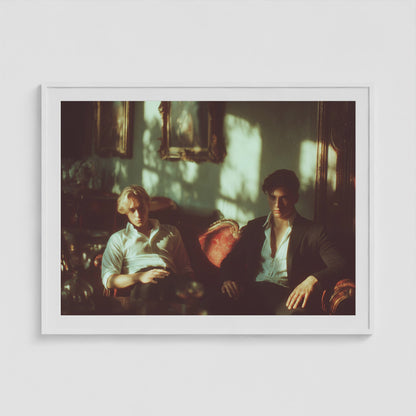 Lads on a Red Sofa 48x36 White Landscape Box Frame