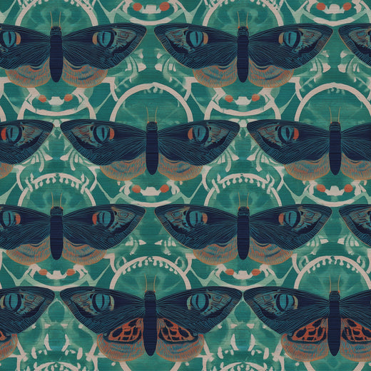 Full design layout of the Butterfly Lattice wallpaper in rich teal.