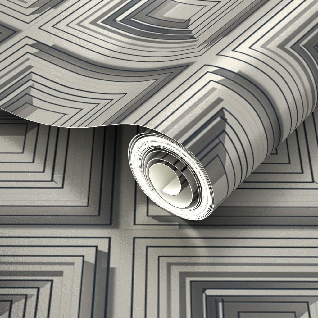 Detailed view of the pearlescent metallic substrate on the architectural tile wallpaper
