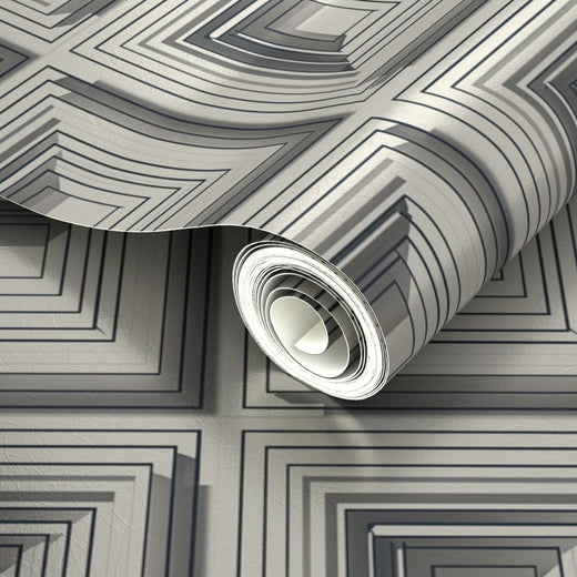 Detailed view of the pearlescent metallic substrate on the architectural tile wallpaper