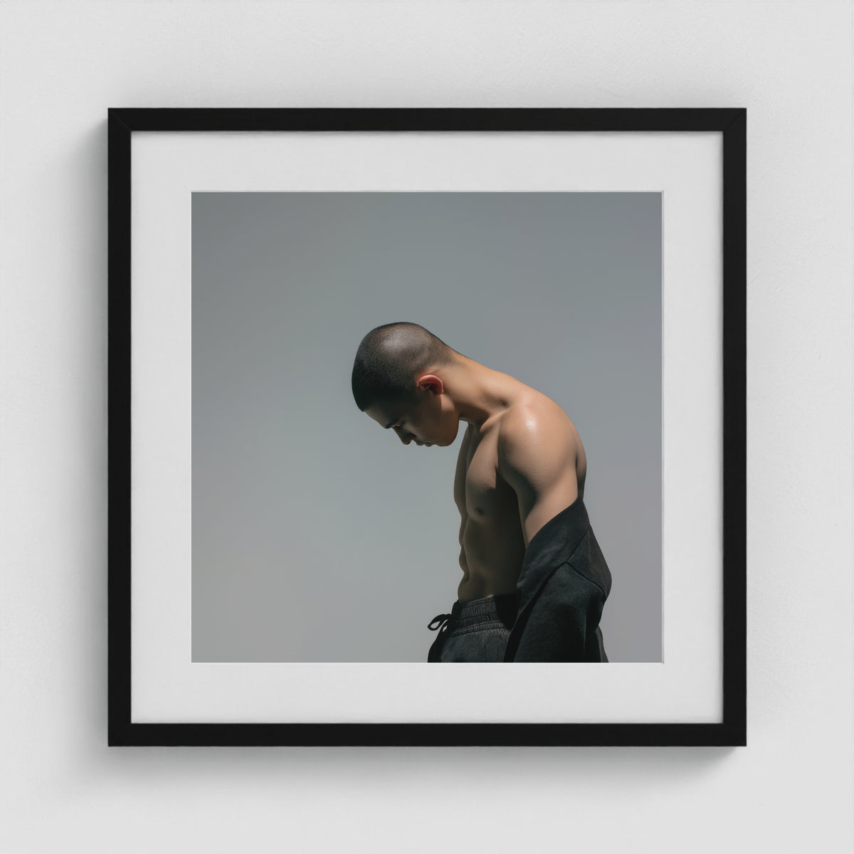 Lowered Gaze 20x20 Black Square Box Frame