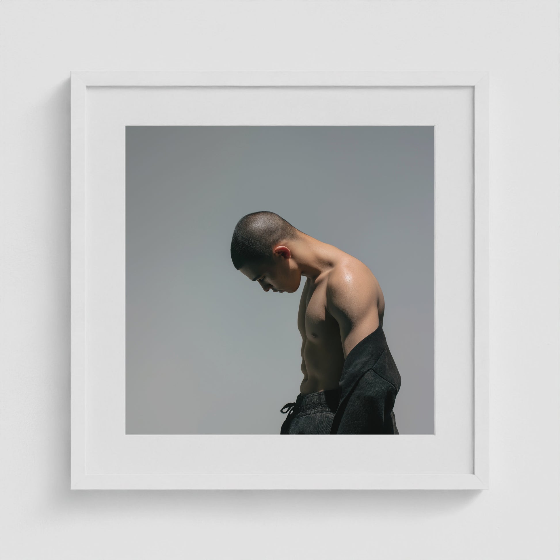 Lowered Gaze 20x20 White Square Box Frame