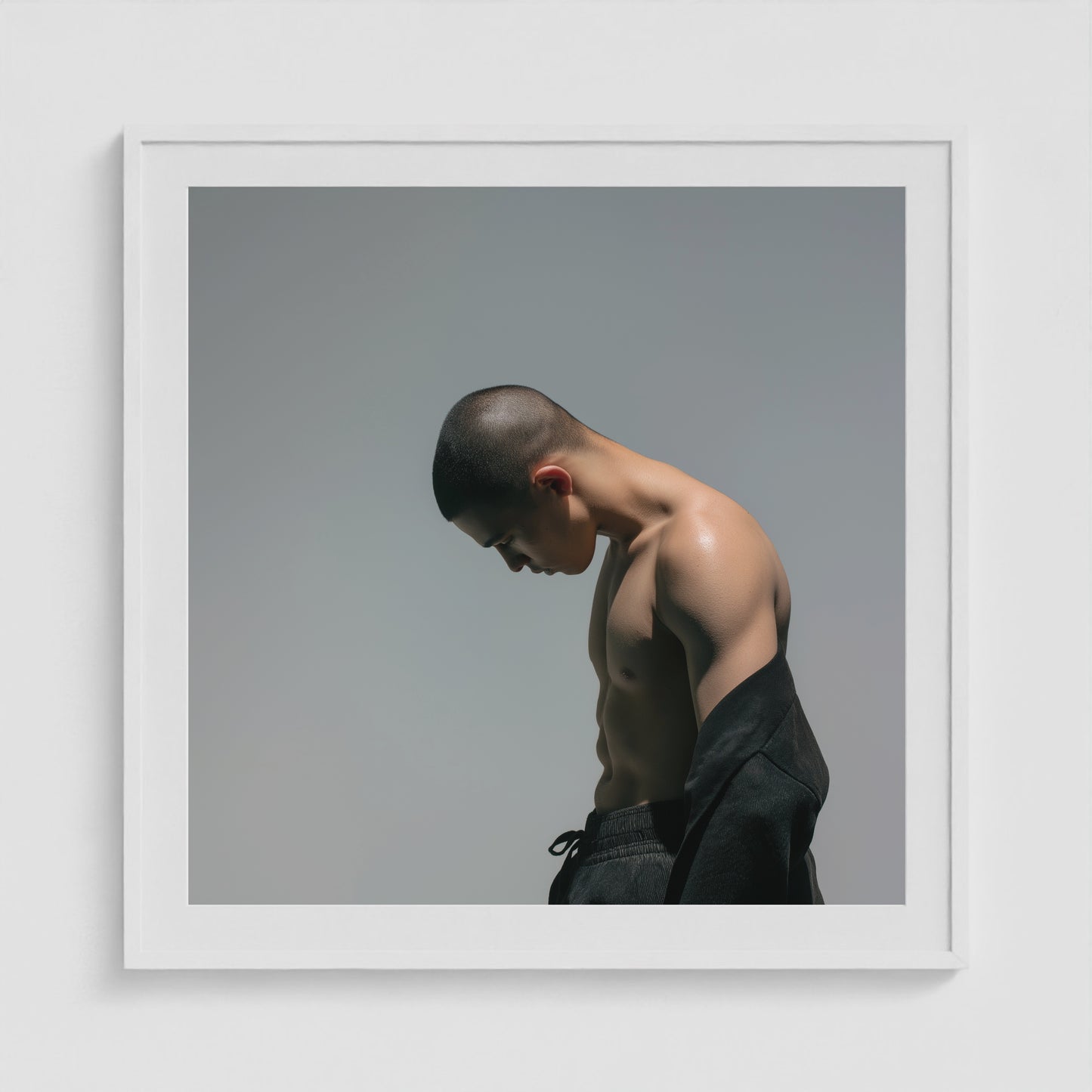 Lowered Gaze 36x36 White Square Box Frame