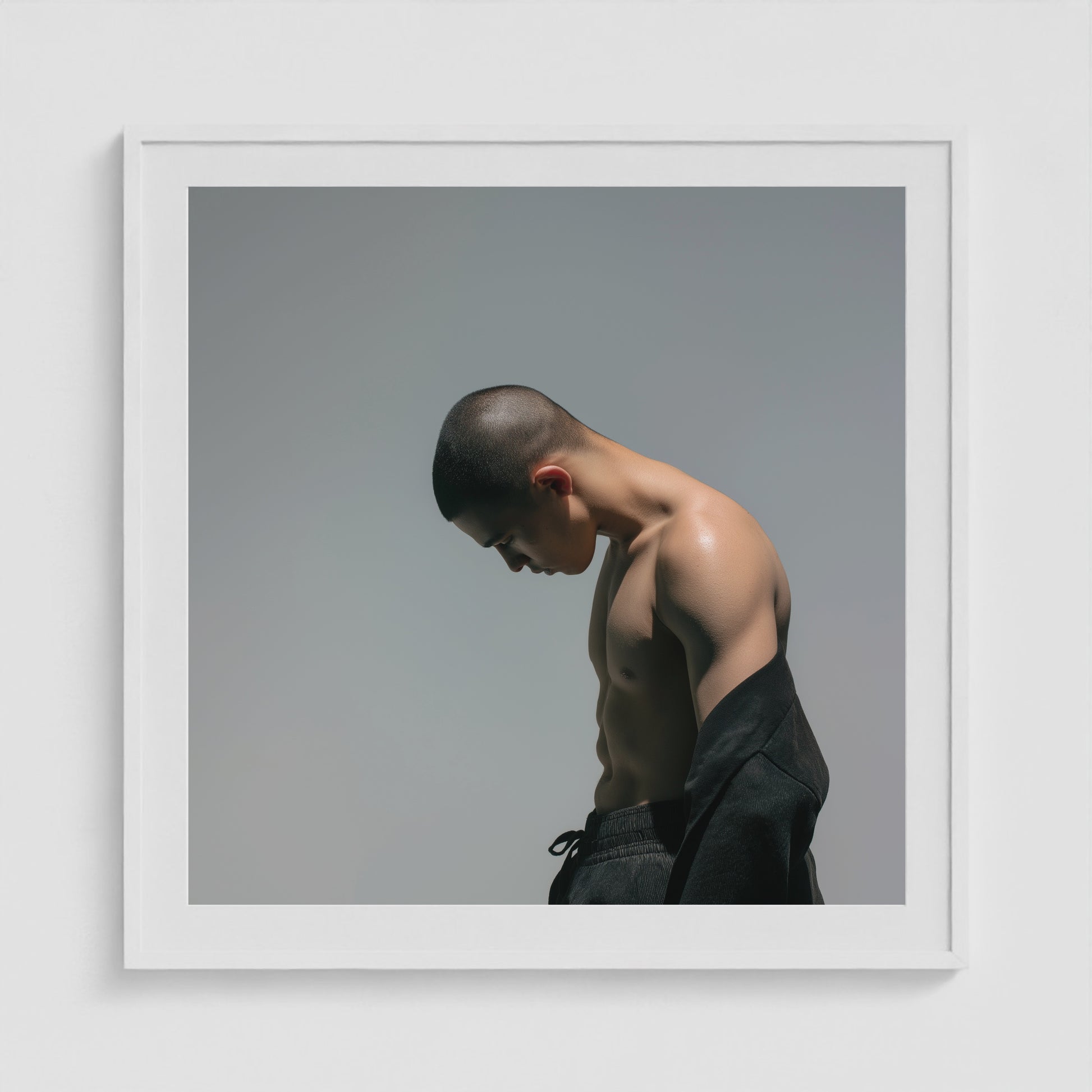 Lowered Gaze 36x36 White Square Box Frame