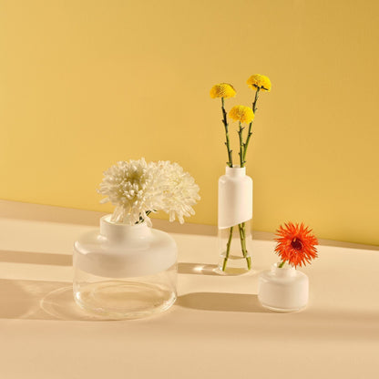 A collection of NUDE Glass Magnolia vases in large, small, and wide sizes.