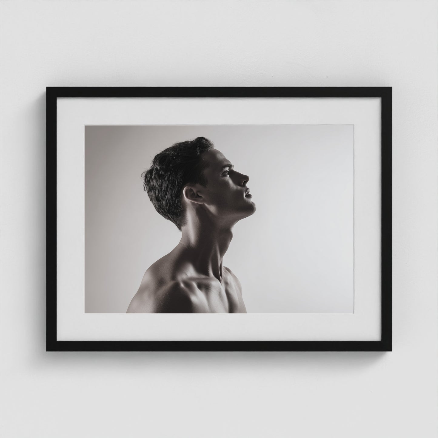 Male Profile in Grayscale 24x18 Black Landscape Box Frame