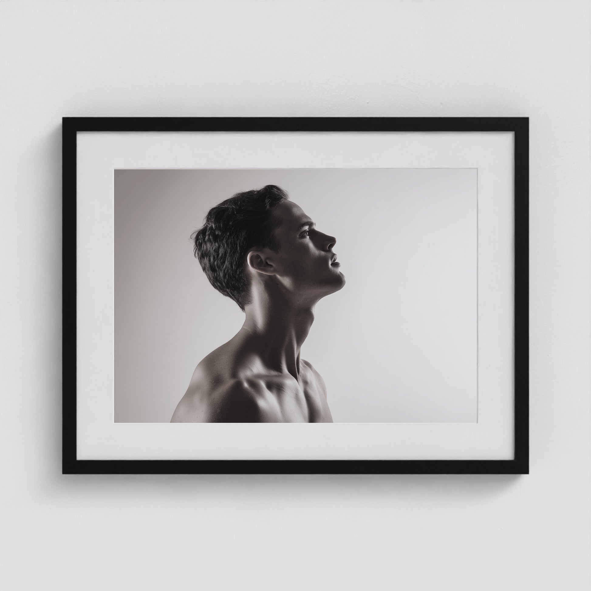Male Profile in Grayscale 24x18 Black Landscape Box Frame