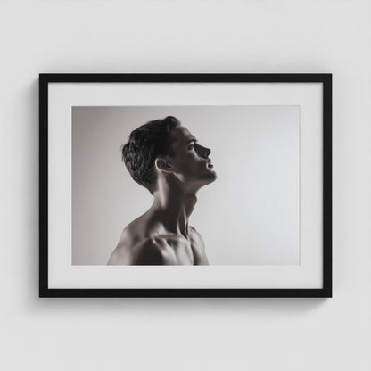 Male Profile in Grayscale 24x18 Black Landscape Box Frame