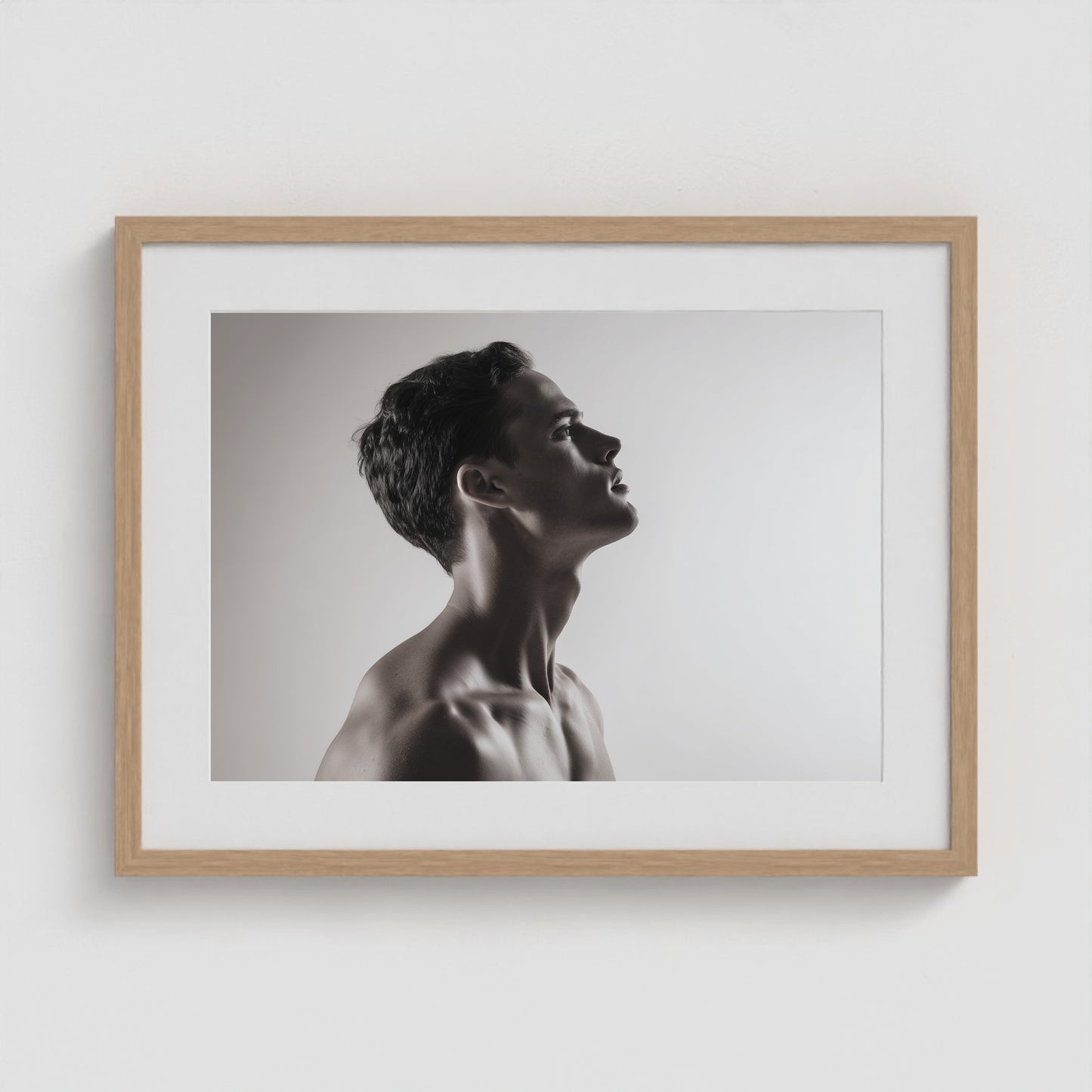 Male Profile in Grayscale 24x18 Natural Landscape Box Frame