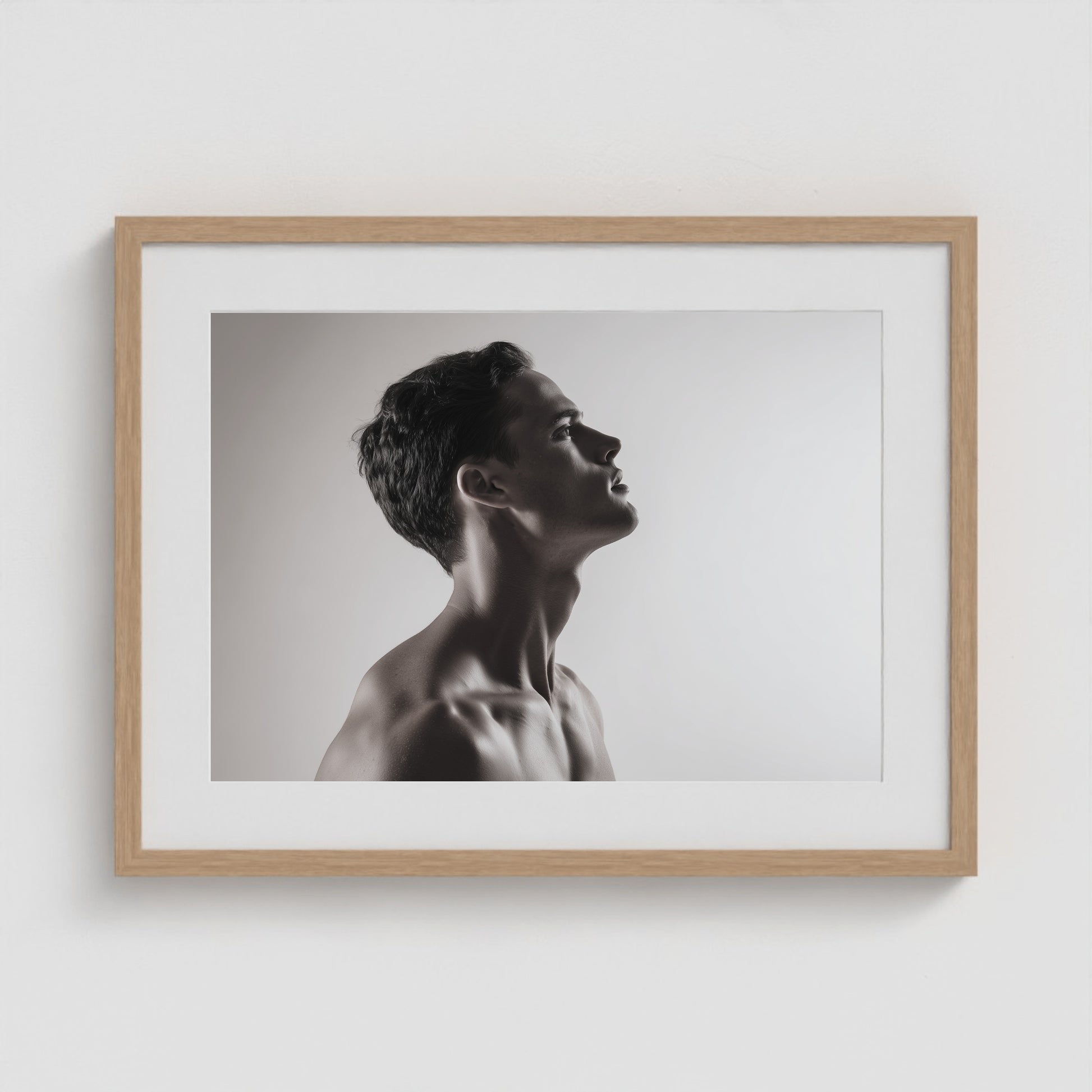 Male Profile in Grayscale 24x18 Natural Landscape Box Frame