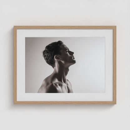 Male Profile in Grayscale 24x18 Natural Landscape Box Frame