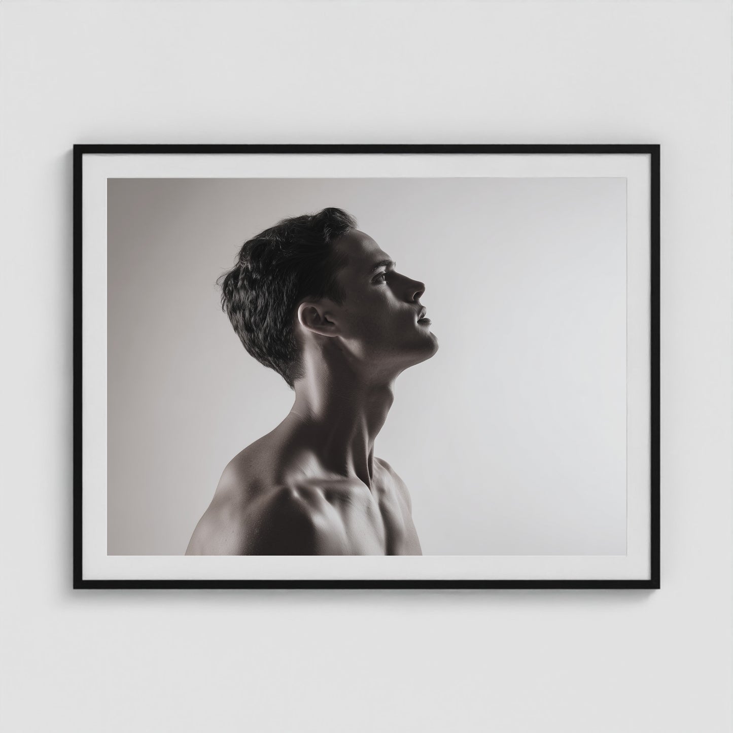 Male Profile in Grayscale 48x36 Black Landscape Box Frame