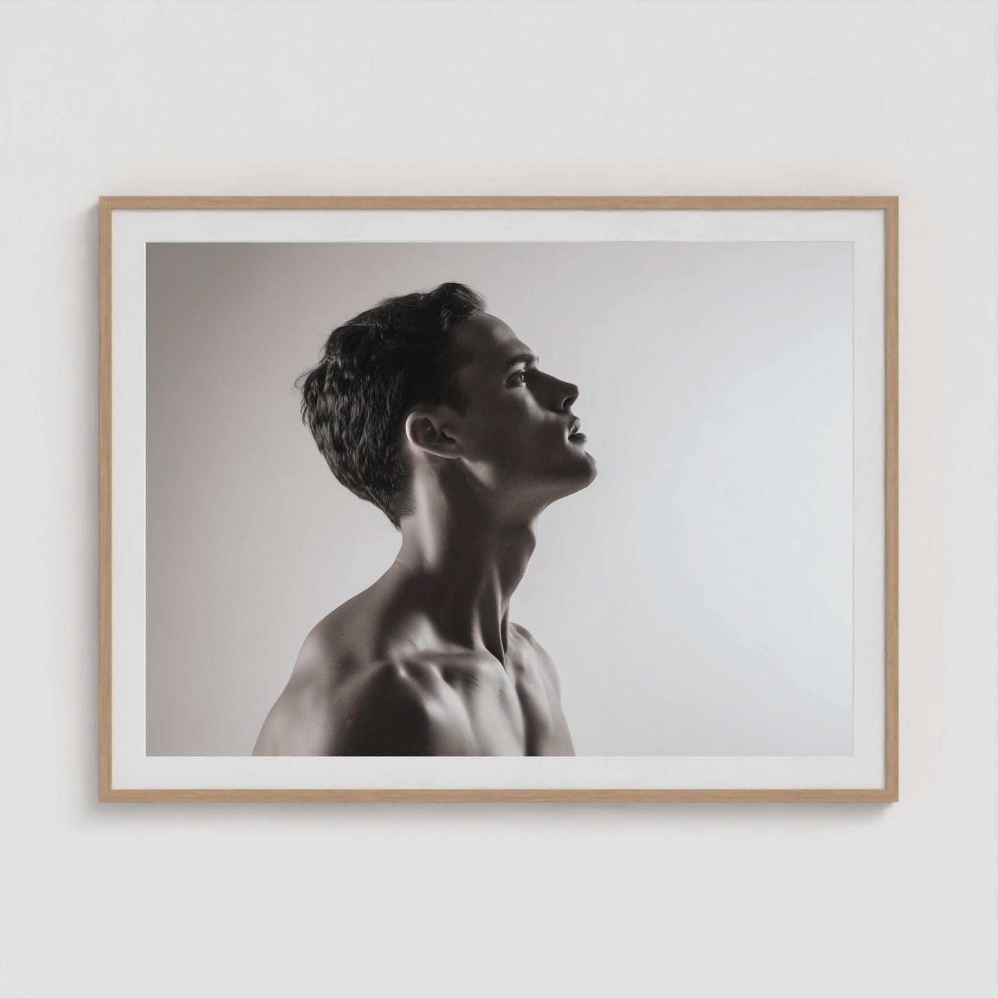 Male Profile in Grayscale 48x36 Natural Landscape Box Frame